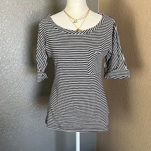 *Banana Republic - Size XS - navy blue and white striped pocket blouse